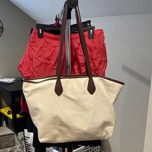 Zara Cream and Brown Tote Bag